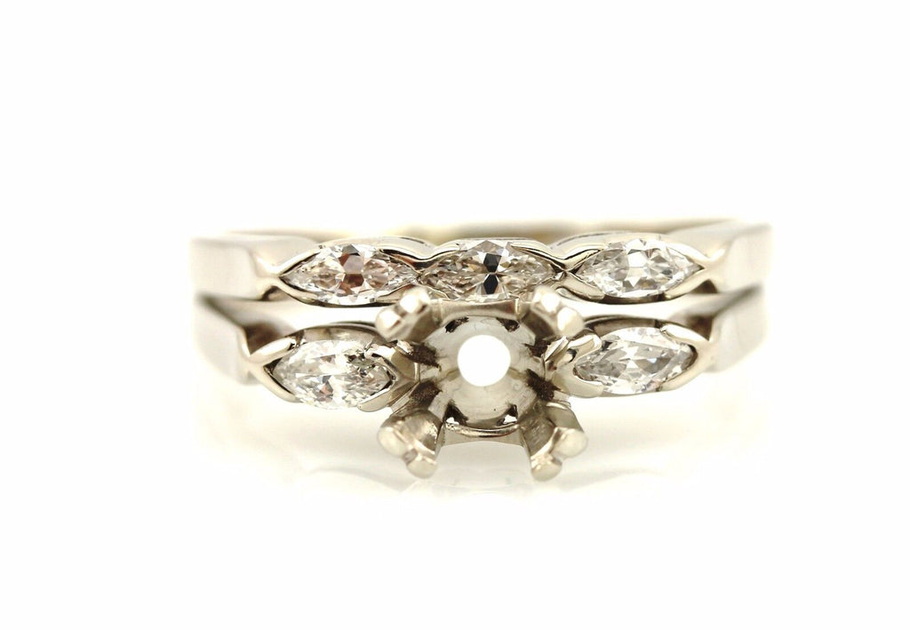 14kw gold marquise diamond bridal set engagement ring semimount wedding band