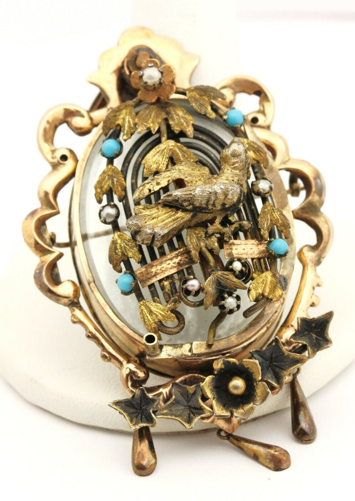 vintage antique locket pin brooch 21g 14k yellow gold WW1 estate pendant