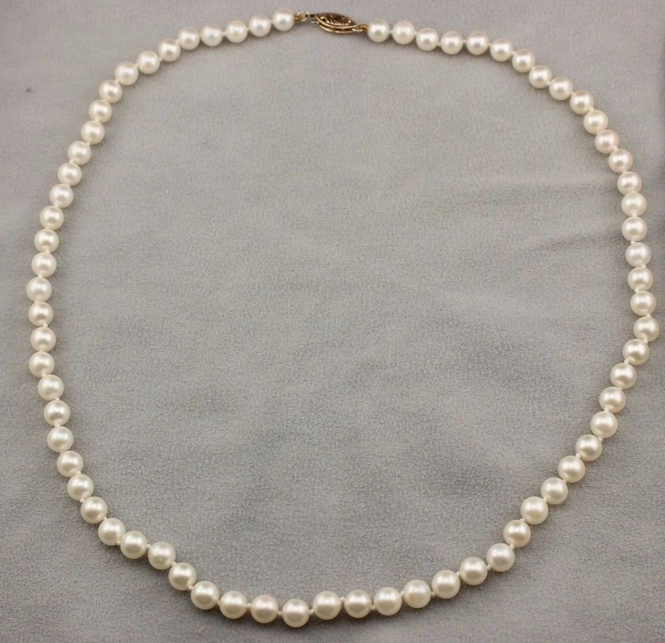 14k yellow gold 18" 5.5-6mm round white cultured pearl necklace strand NEW