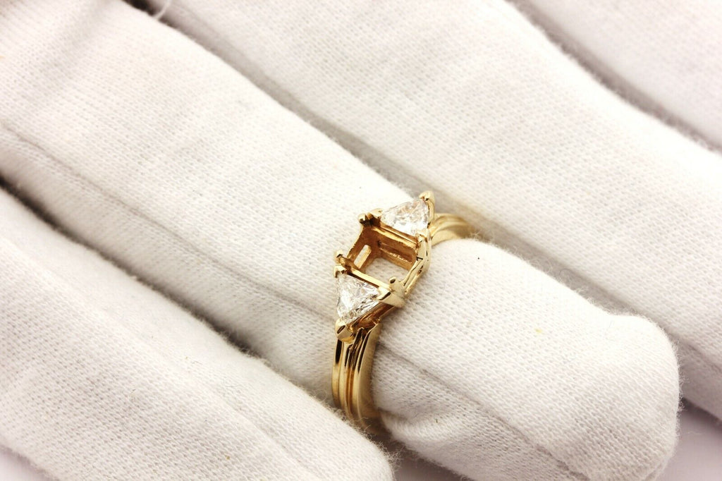 14k yellow gold emerald three stone diamond trillion ring engagement semimount