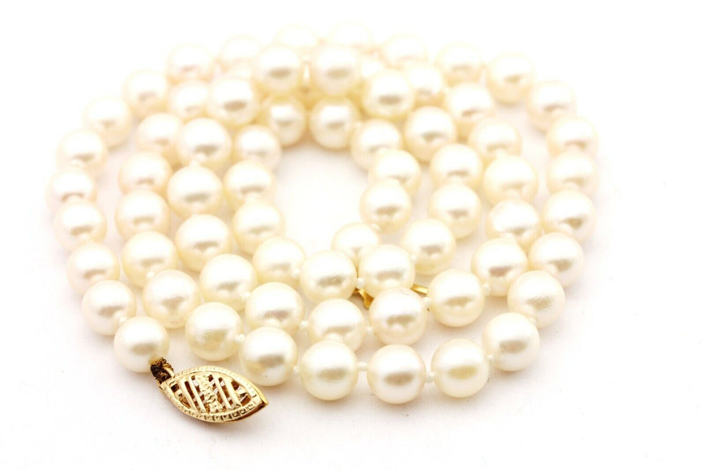 14k yellow gold 18" strand necklace 5.5-6.0mm cultured pearl round white NEW