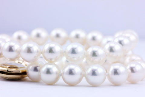 Akoya pearl strand necklace 8mm 18 inch round white 7.5-8m 14k gold clasp estate