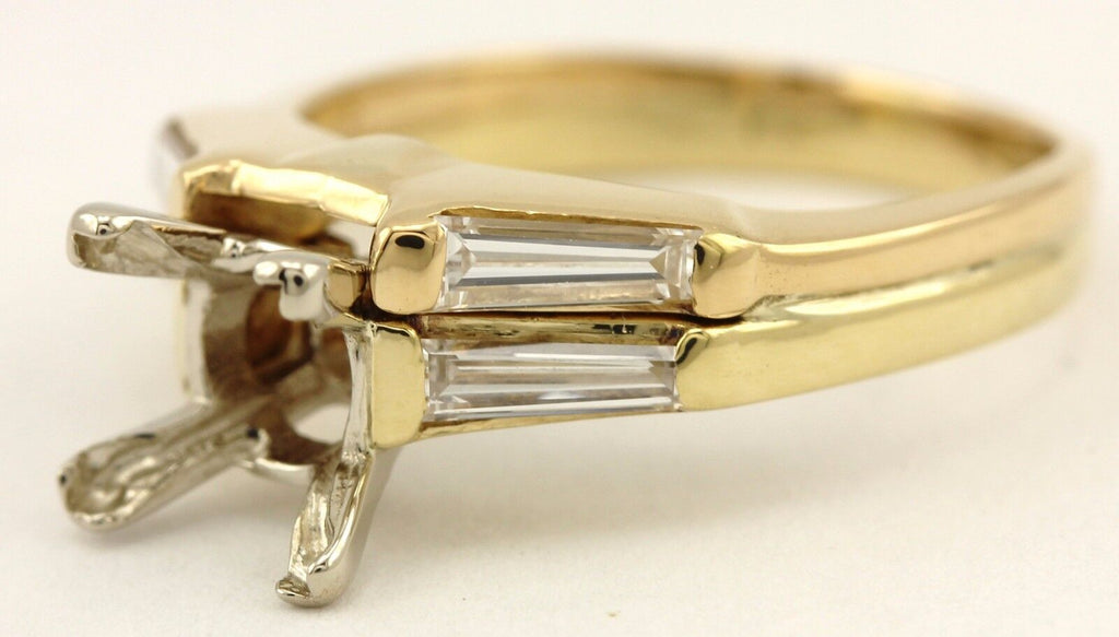 18k yellow gold wedding ring set 1ct square center diamond tapered baguettes set