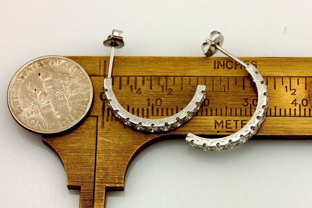 Platinum 1ctw round brilliant diamond half hoop huggie earrings vintage estate