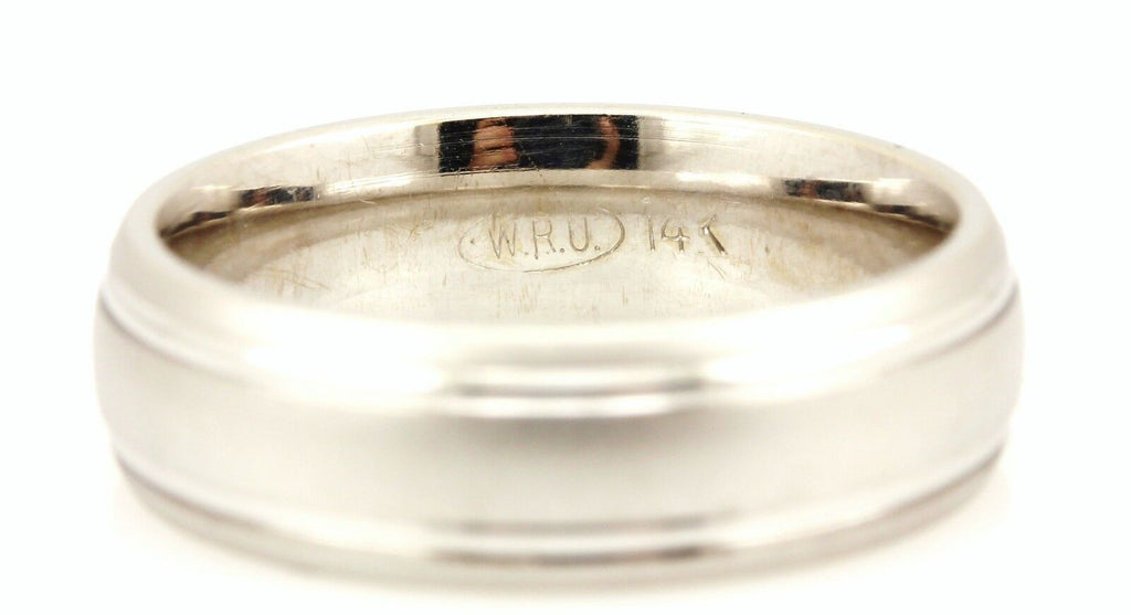 14kw gold Men's comfort fit wedding band ring 2 shiny lines 6mm 7.97gr size 8