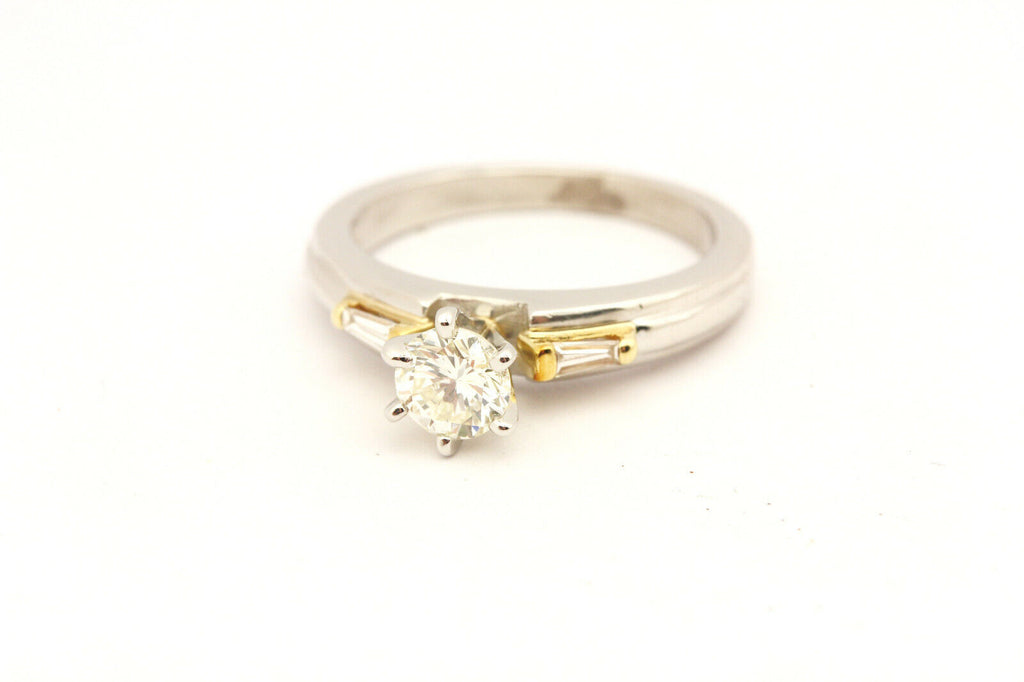 platinum 18k yellow gold engagement ring three stone diamond size 6.75 7.60g