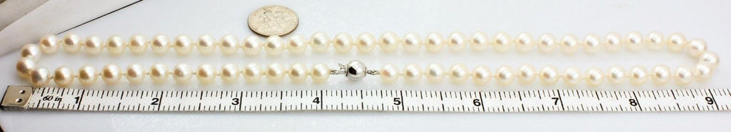 14k white gold 18" 5.5-7mm round Akoya cultured pearl strand necklace estate