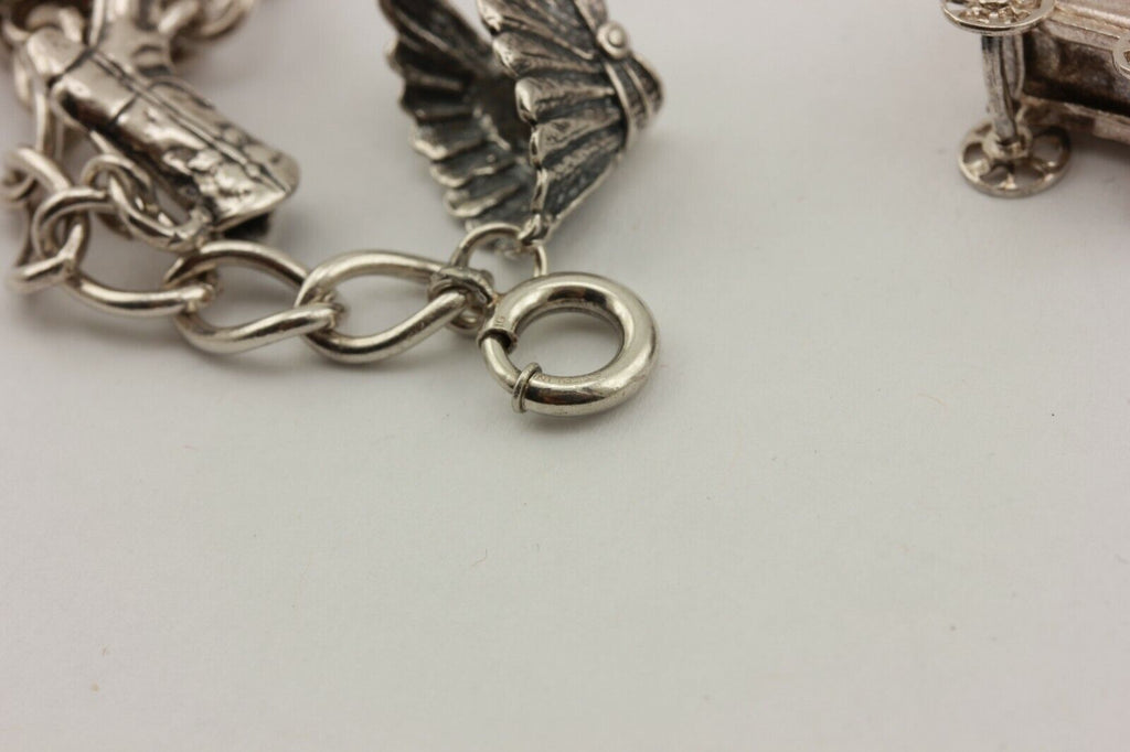 sterling silver charm bracelet cowboys native American southwest 32.5g 8 inch