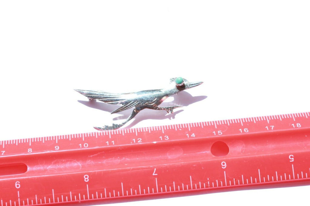 silver blue turquoise road runner pin brooch southwest 3inch 2.8g estate vintage