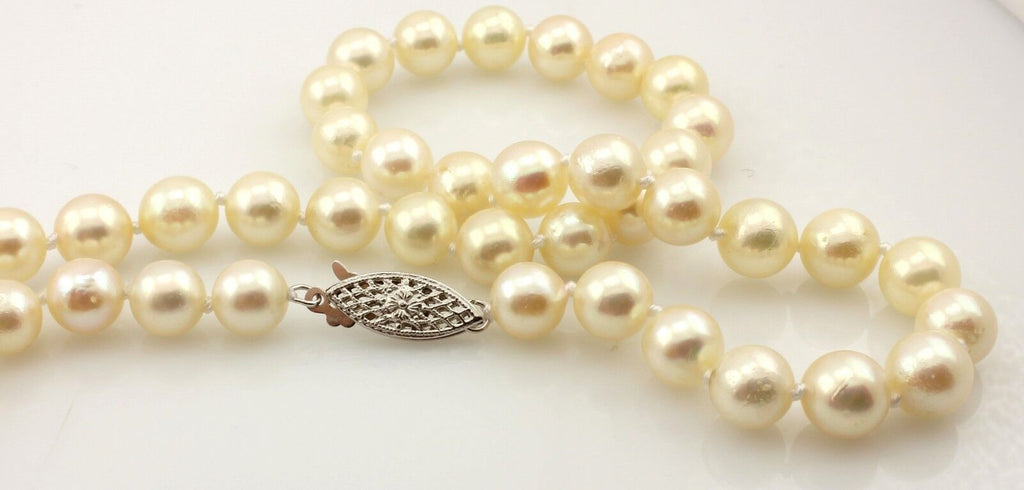20 inch cultured pearl strand necklace 7-7.5mm round cream 14k white gold clasp