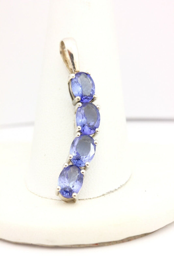 sterling silver 3.20ctw tanzanite dangle pendant 1.5 inch 2.42g estate vintage