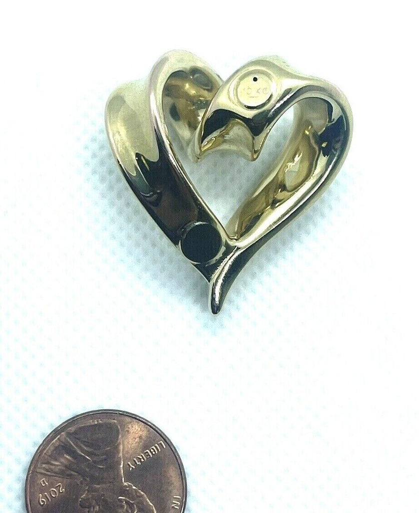 10k yellow gold hollow heart pendant 1.25x1.00 inch 1.8g vintage estate