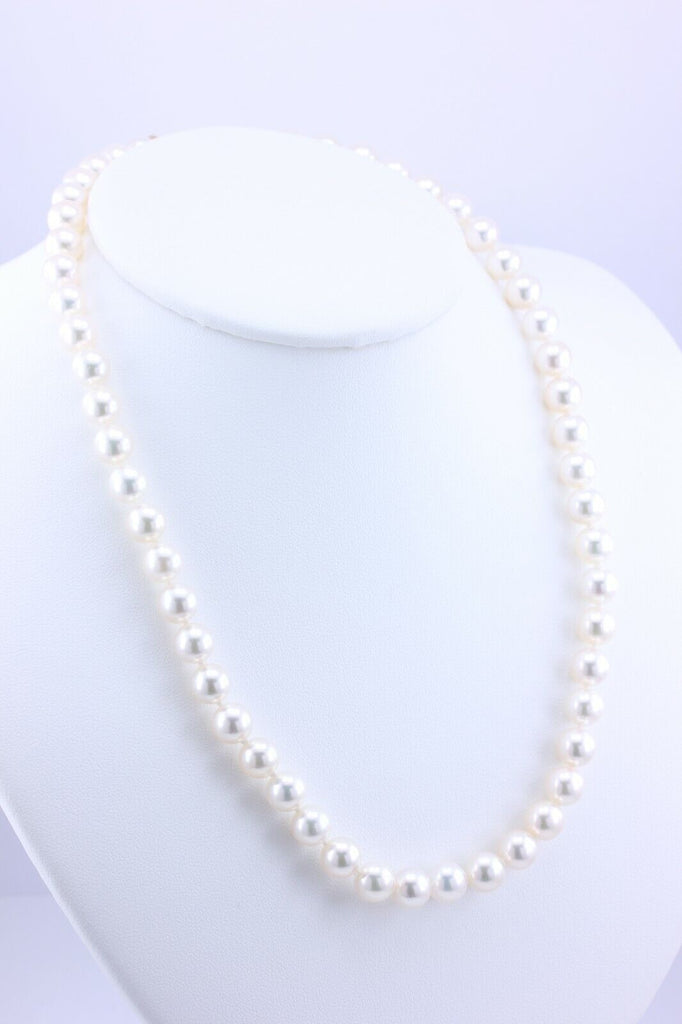 Akoya pearl strand necklace 8mm 18 inch round white 7.5-8m 14k gold clasp estate