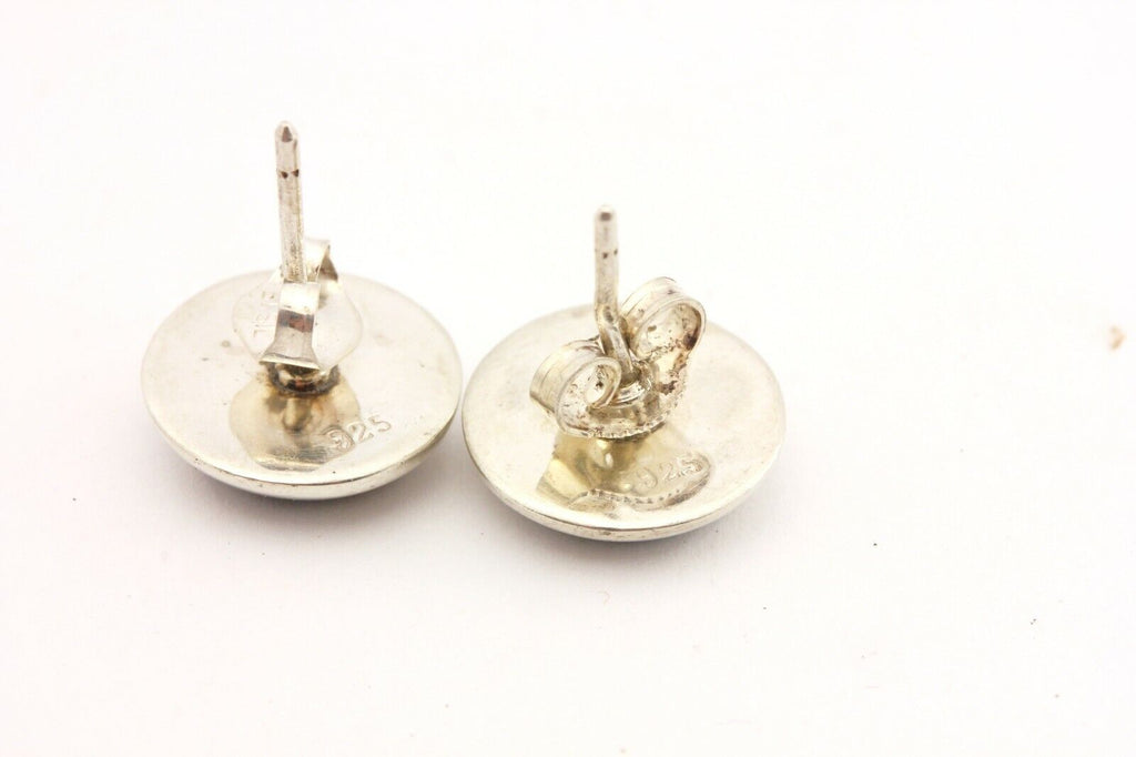 925 sterling silver 12mm stud earrings green malachite 2.25g vintage estate