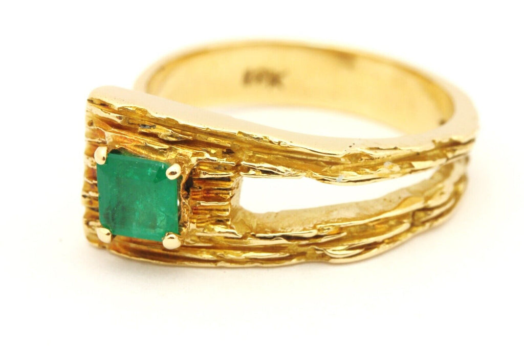 18k yellow gold 0.40ct square natural green emerald ring band size 6.5 6.31g
