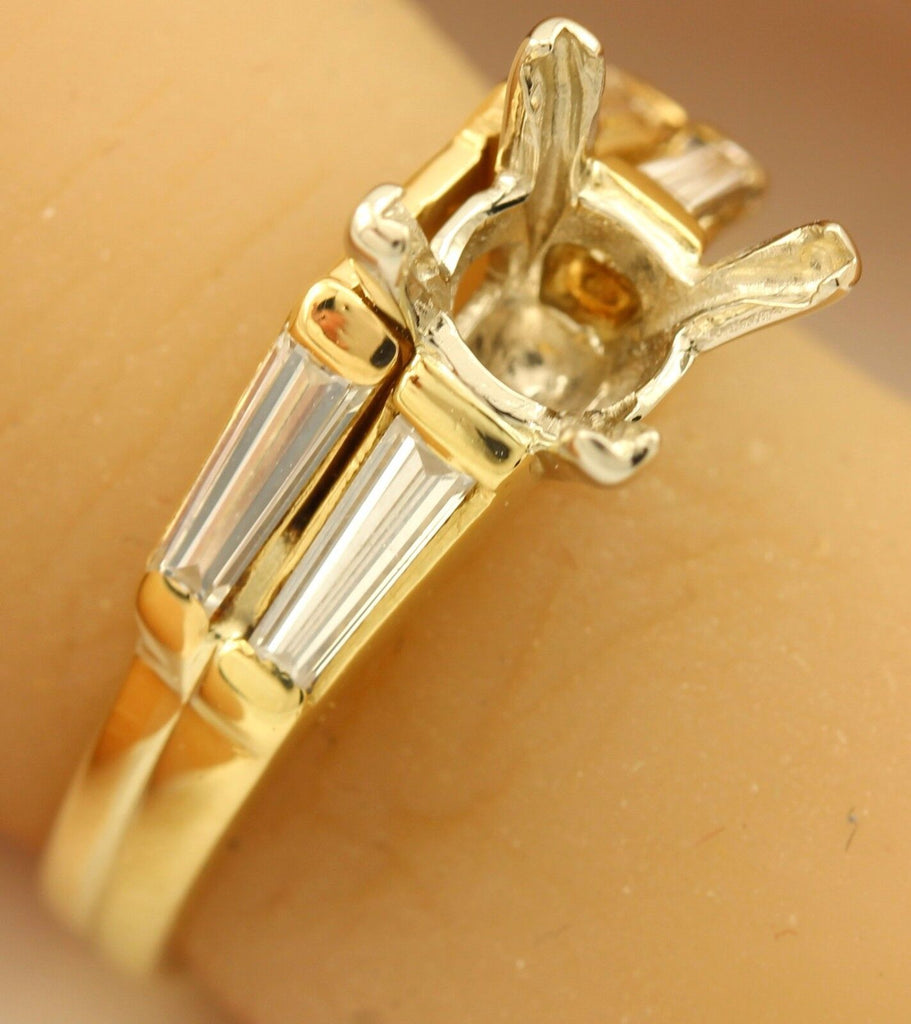 18k yellow gold wedding ring set 1ct square center diamond tapered baguettes set