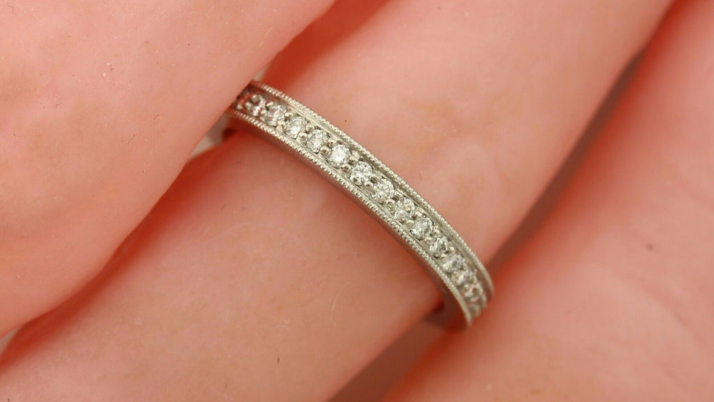 Platinum 0.37ctw round diamond eternity wedding band milgrain ring size 5.75 NEW