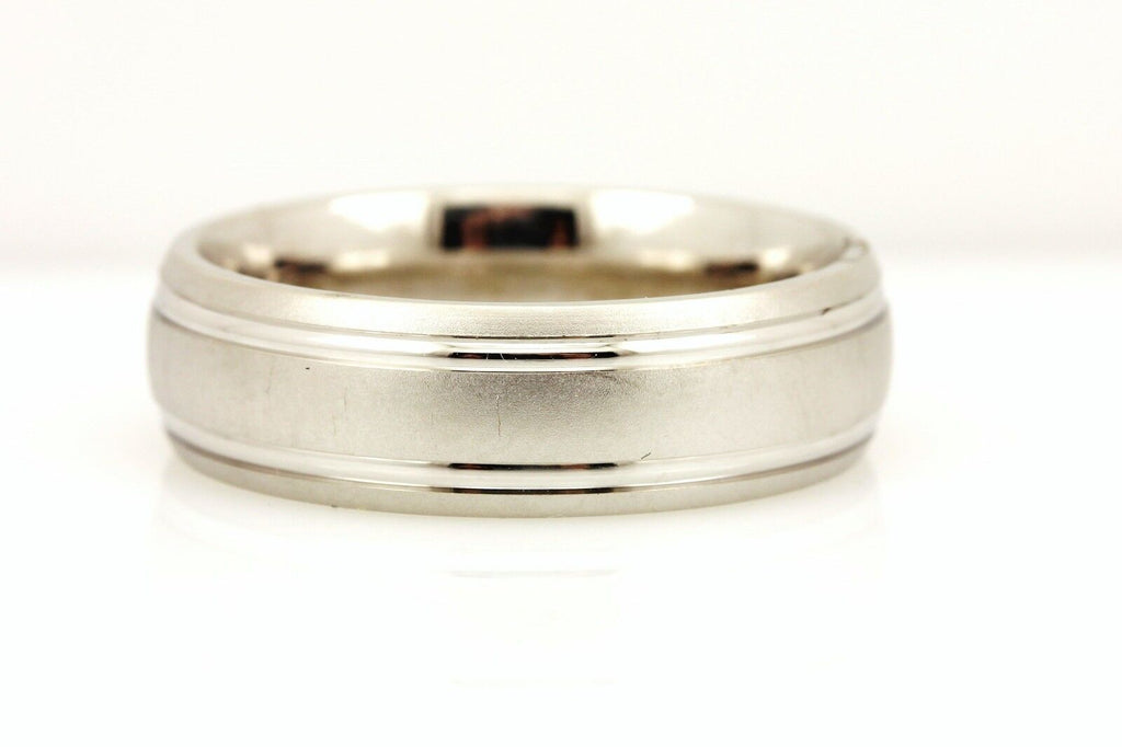 14kw gold Men's comfort fit wedding band ring 2 shiny lines 6mm 7.97gr size 8