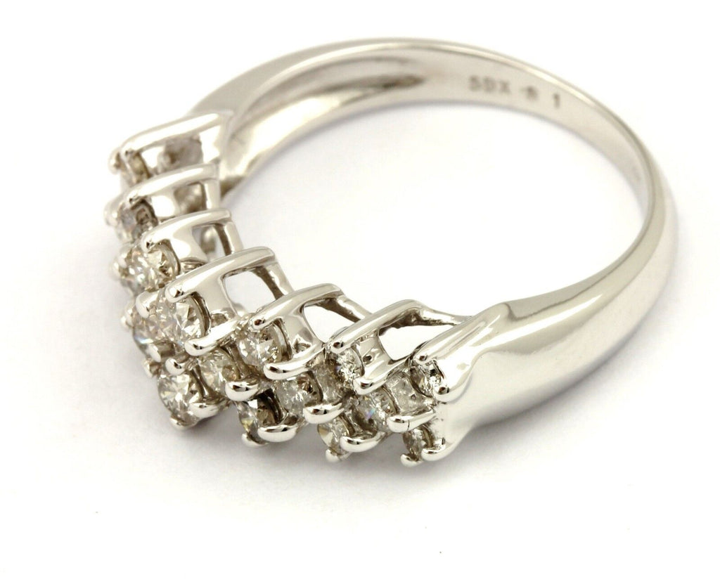 ESTATE 14k white gold 1ct round diamond 3 row wedding ring band 4.48gr sz 7.25