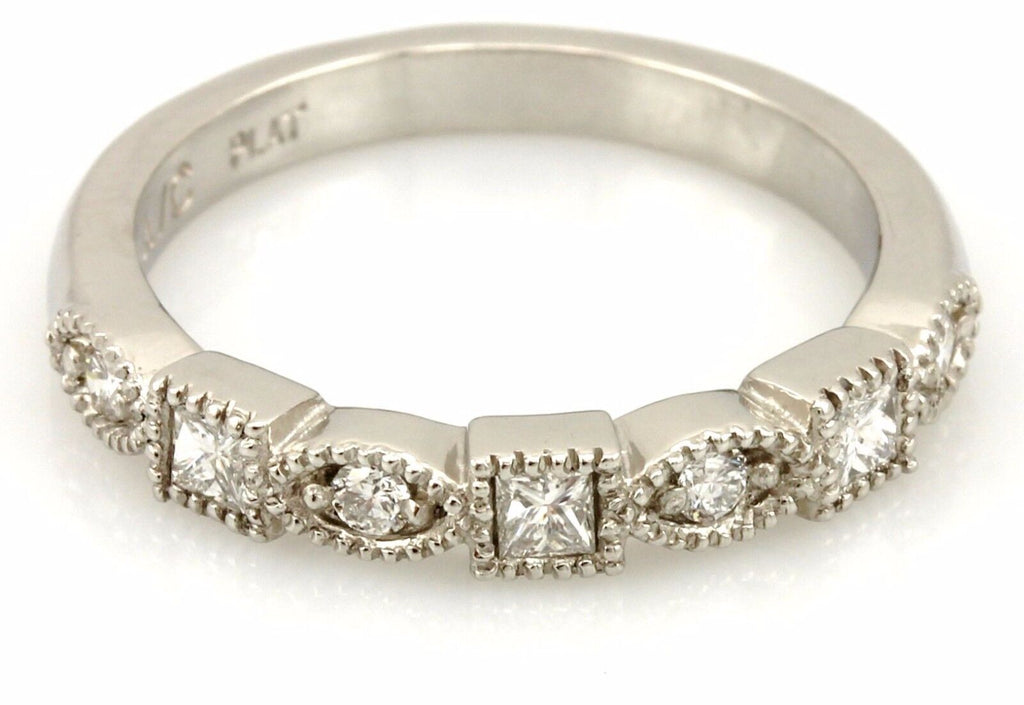 Platinum 0.25ctw princess round diamond milgrain wedding band size 5.5 ring NEW
