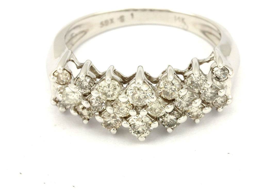 ESTATE 14k white gold 1ct round diamond 3 row wedding ring band 4.48gr sz 7.25