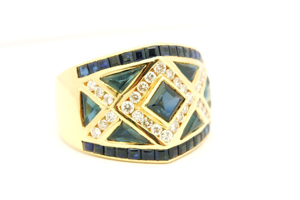 LEVIAN 18k yellow gold blue sapphire diamond band ring size 6.5 7.40g L23740