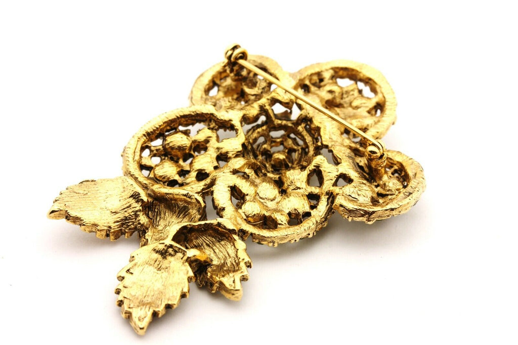 costume fashion green crystal rhinestone flower pin brooch 29.8g 3 inch vintage