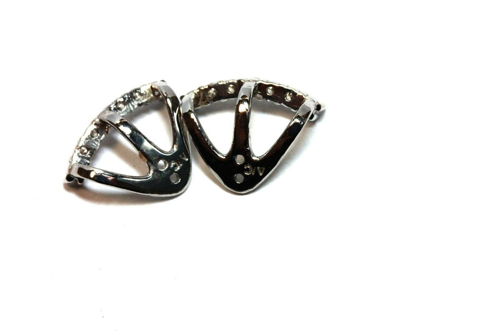 new 14k white gold 15mm drop dangle earring jackets 0.42ctw round diamonds 3.1g