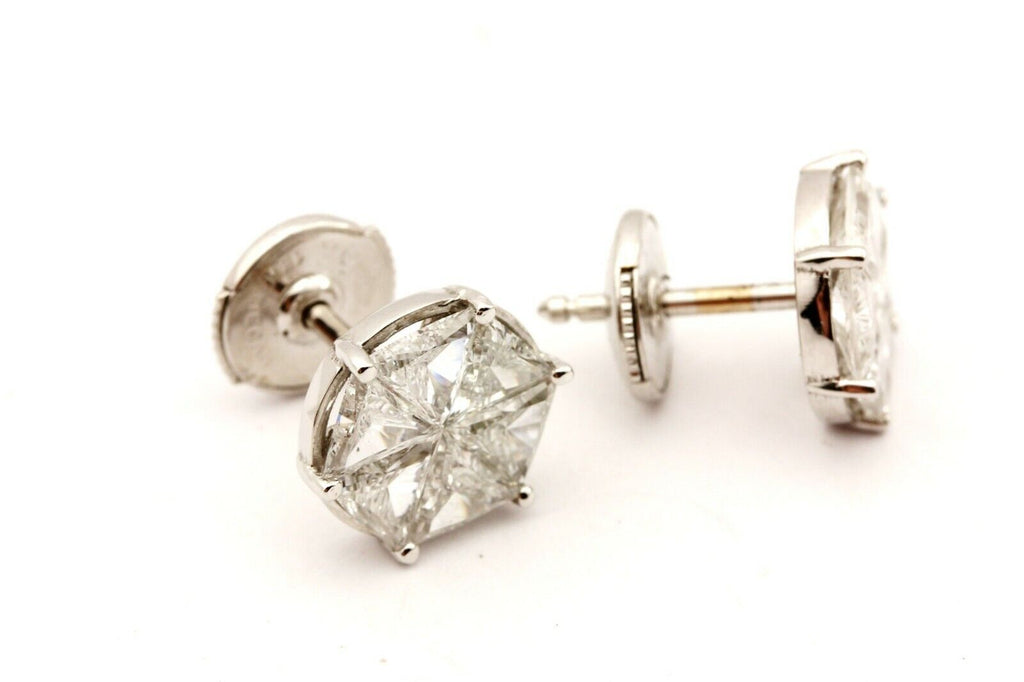 Platinum 18k white gold 1.80ctw triangle diamond hexagon stud earrings 2.5dwt