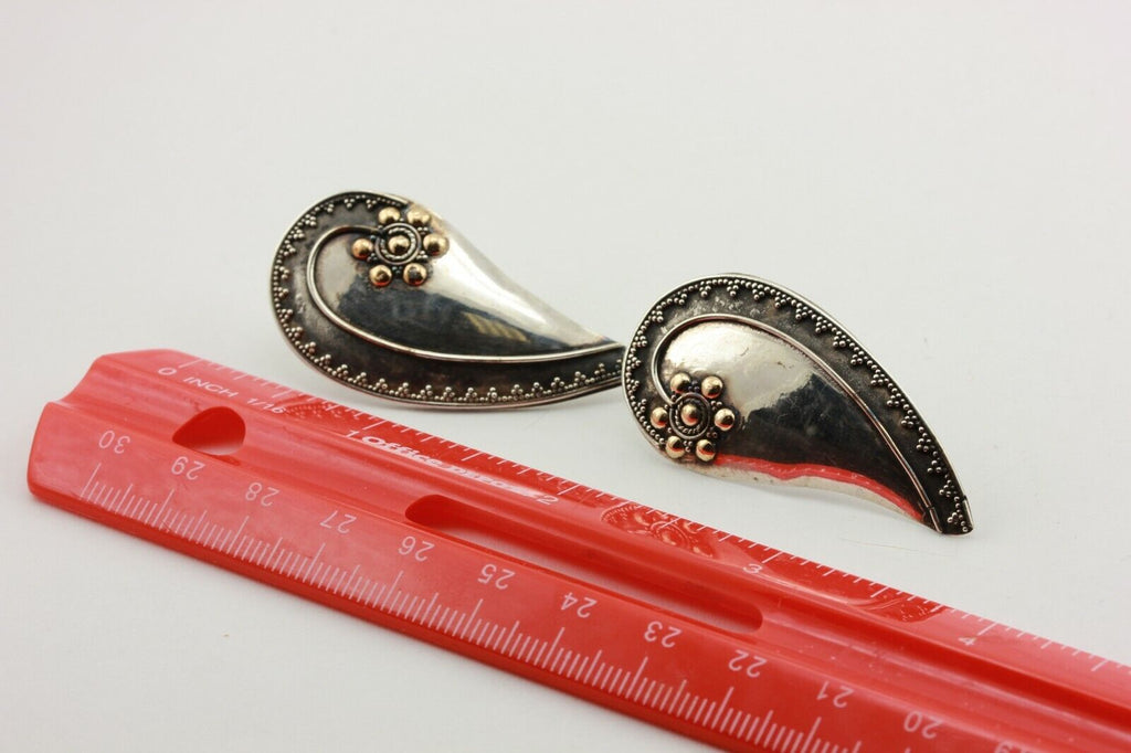 925 sterling silver teardrop stud earrings granulation estate vintage 45x23mm