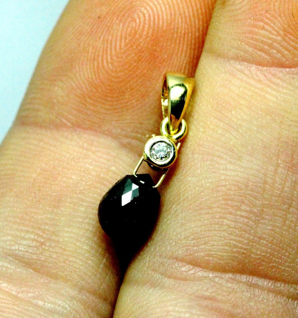 18k yellow gold 2.00ct black and white diamond briolette dangle drop pendant new