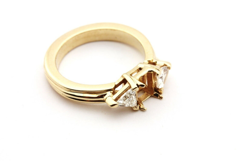 14k yellow gold emerald three stone diamond trillion ring engagement semimount