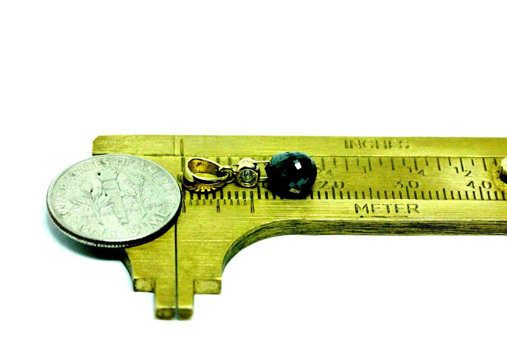 18k yellow gold 2.00ct black and white diamond briolette dangle drop pendant new