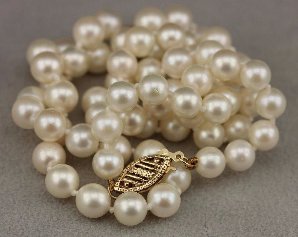 14k yellow gold 18" 5.5-6mm round white cultured pearl necklace strand NEW