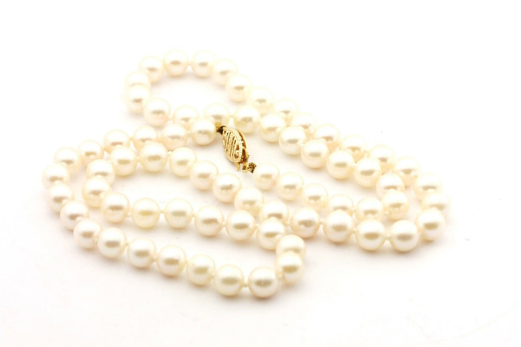 14k yellow gold 18" strand necklace 5.5-6.0mm cultured pearl round white NEW