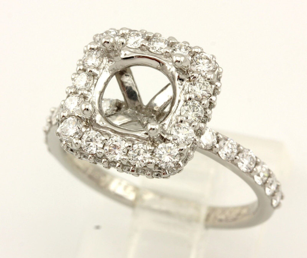 Platinum diamond halo engagement ring 7.4mm semi mount 1.11ctw accents NEW 6.04g
