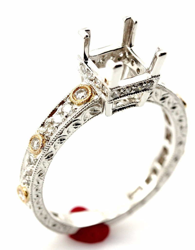 18k white pink rose gold two tone 6mm square semi mount engagement ring NEW