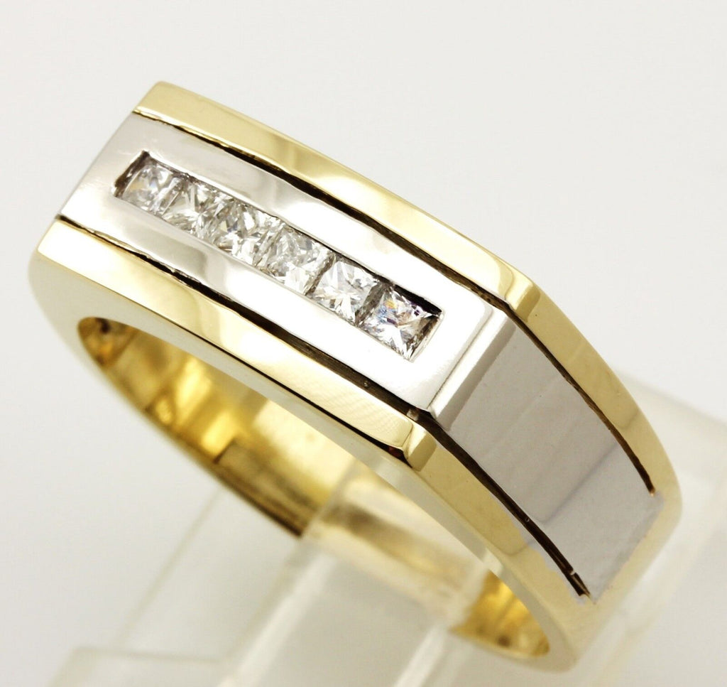 14k yellow white gold man's wedding band 0.62ctw princess diamond sz 8.5 estate