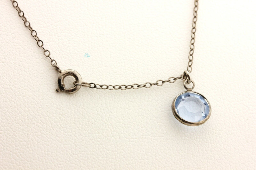 sterling silver 15 inch cable chain necklace 1.40ct aquamarine pendant 1.39g