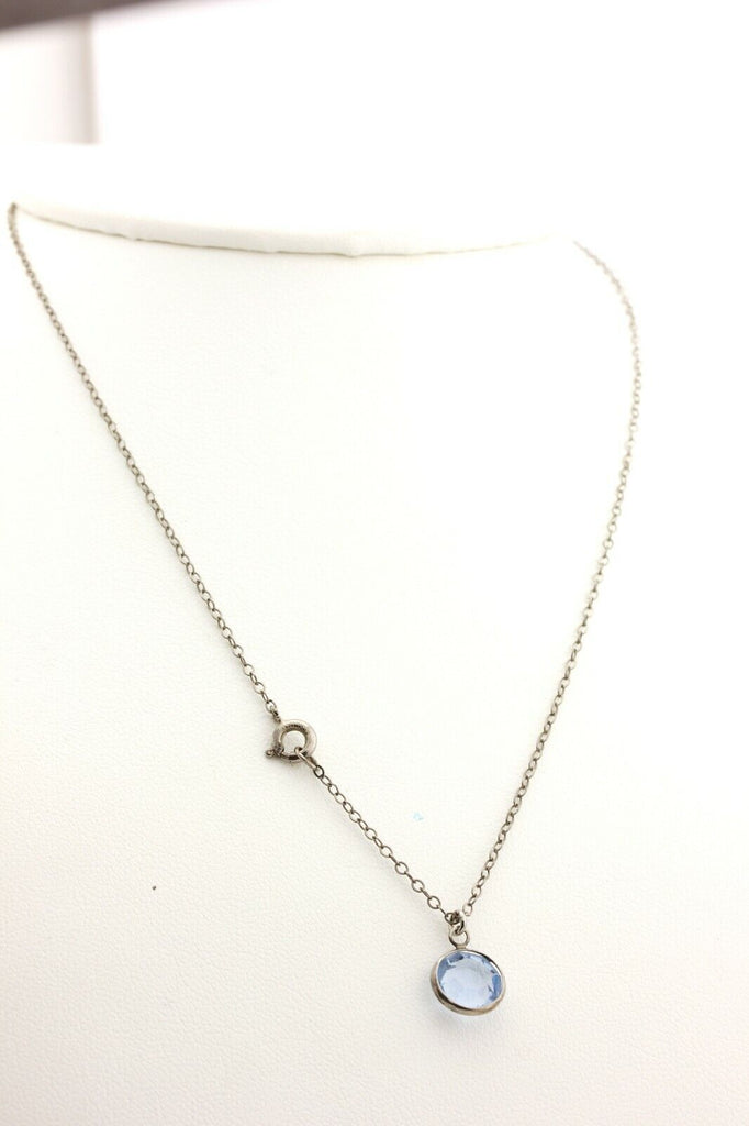 sterling silver 15 inch cable chain necklace 1.40ct aquamarine pendant 1.39g