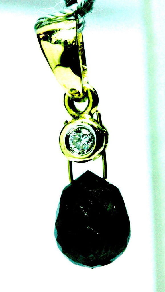 18k yellow gold 2.00ct black and white diamond briolette dangle drop pendant new