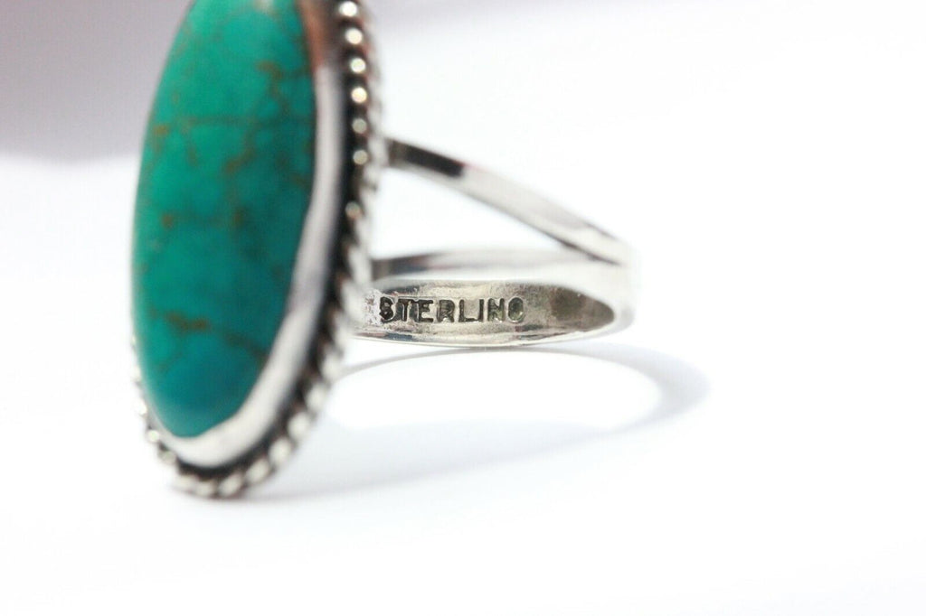 sterling silver natural blue turquoise ring 23x13mm oval cabochon size 6 4.5g