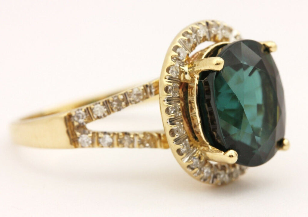 14k yellow gold blue indicolite tourmaline diamond halo ring size 6.25 4.08g