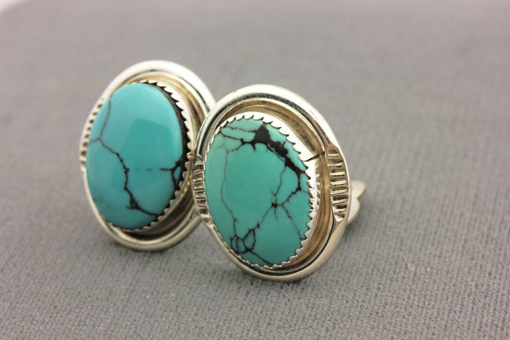 sterling silver natural turquoise spiderweb matrix clip on earrings 12.6g 30ctw