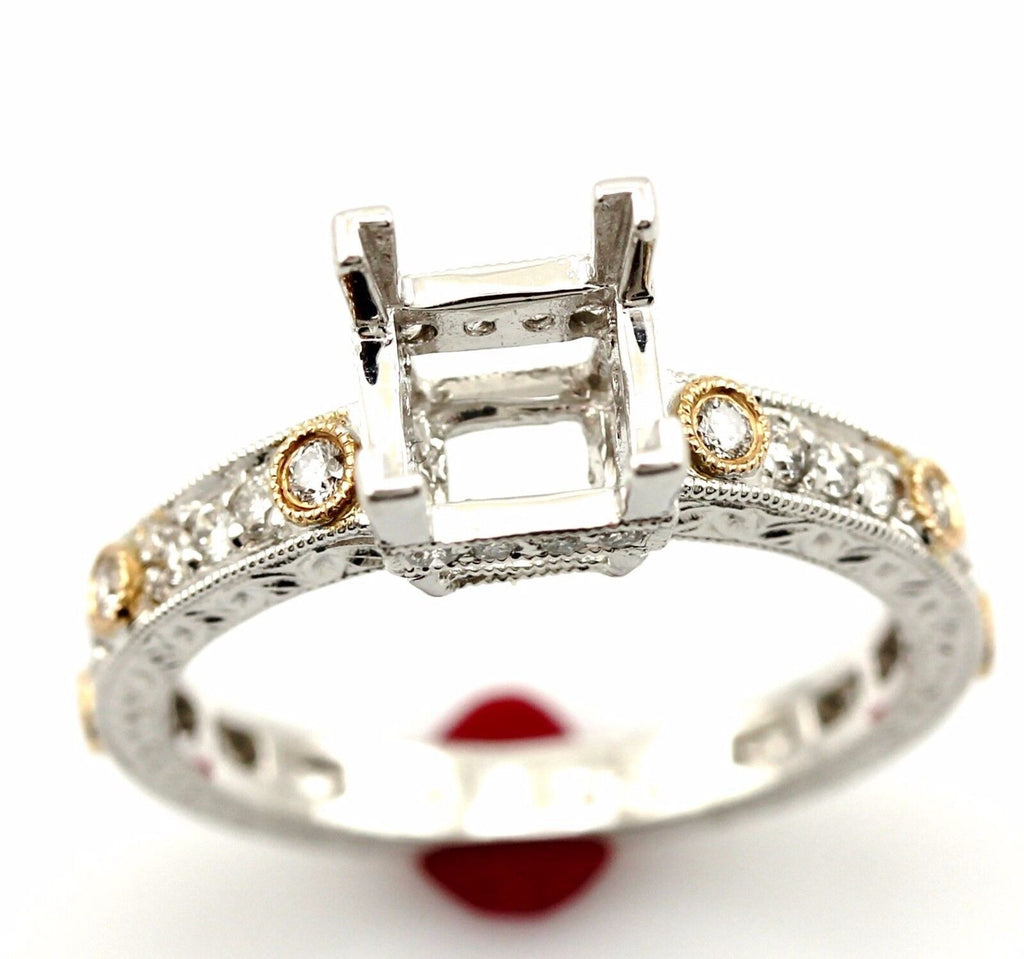 18k white pink rose gold two tone 6mm square semi mount engagement ring NEW