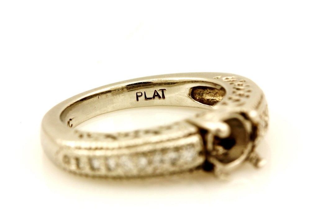 platinum 5.3mm round 0.55ct semi mount diamond engagement ring 0.15ctw band sz 4