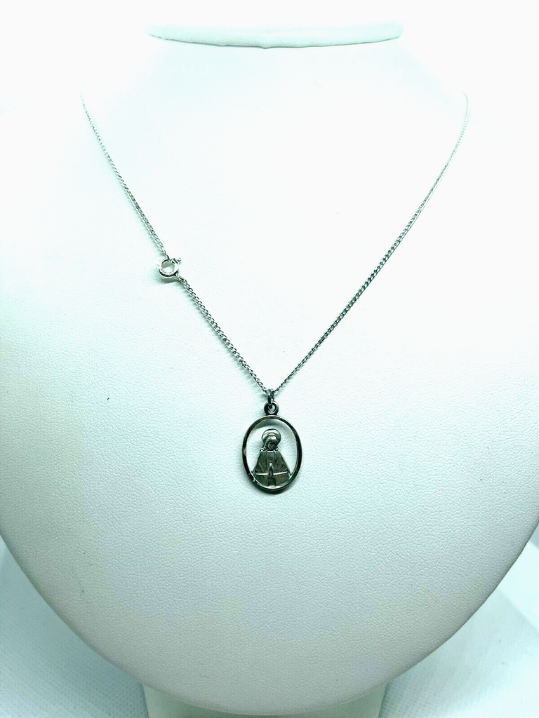 sterling catholic mary jesus religious pendant necklace 18inch 4.2g estate