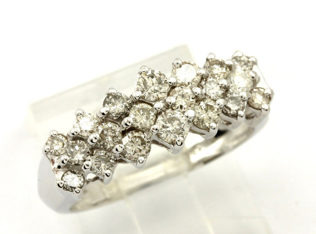 ESTATE 14k white gold 1ct round diamond 3 row wedding ring band 4.48gr sz 7.25