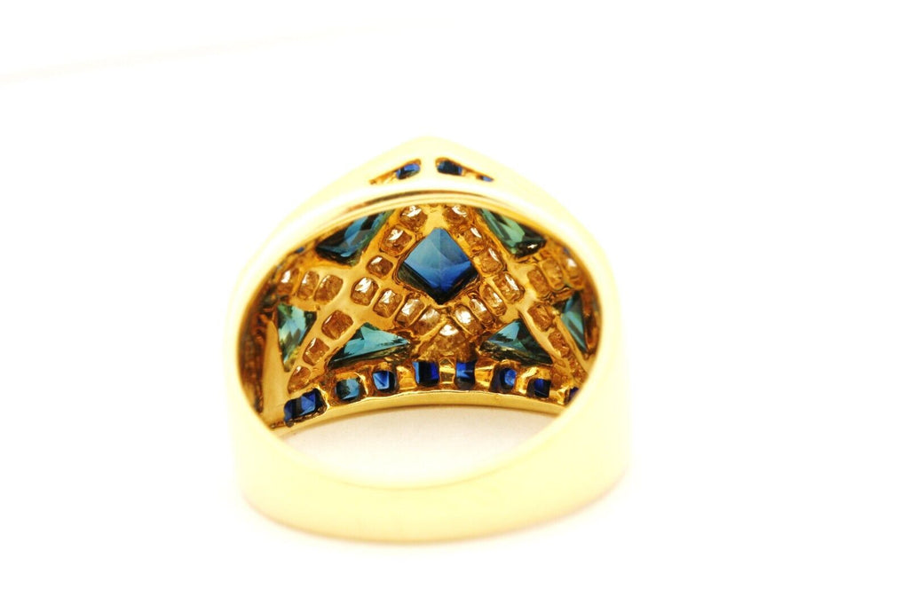 LEVIAN 18k yellow gold blue sapphire diamond band ring size 6.5 7.40g L23740