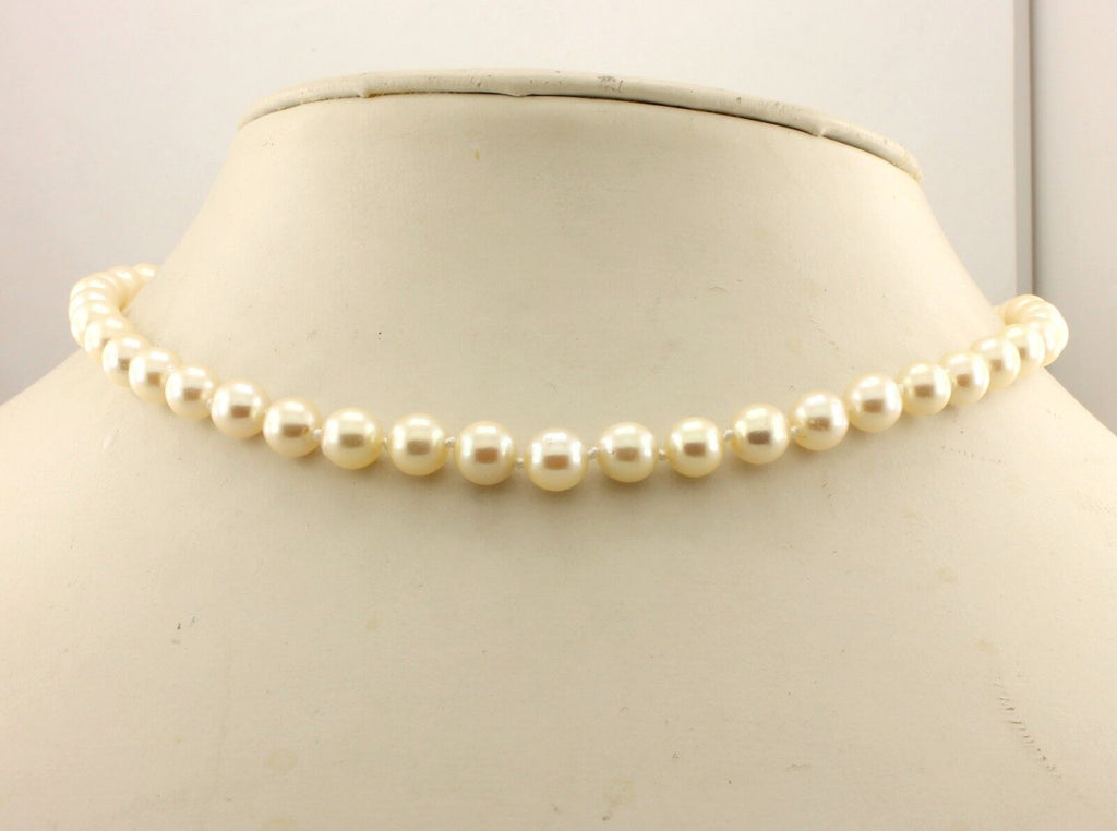16" 7-7.5mm round cream cultured pearl necklace 14k white gold doubleheart clasp